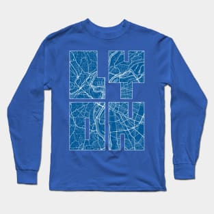 Lyon, France Map Typography - Blueprint Long Sleeve T-Shirt